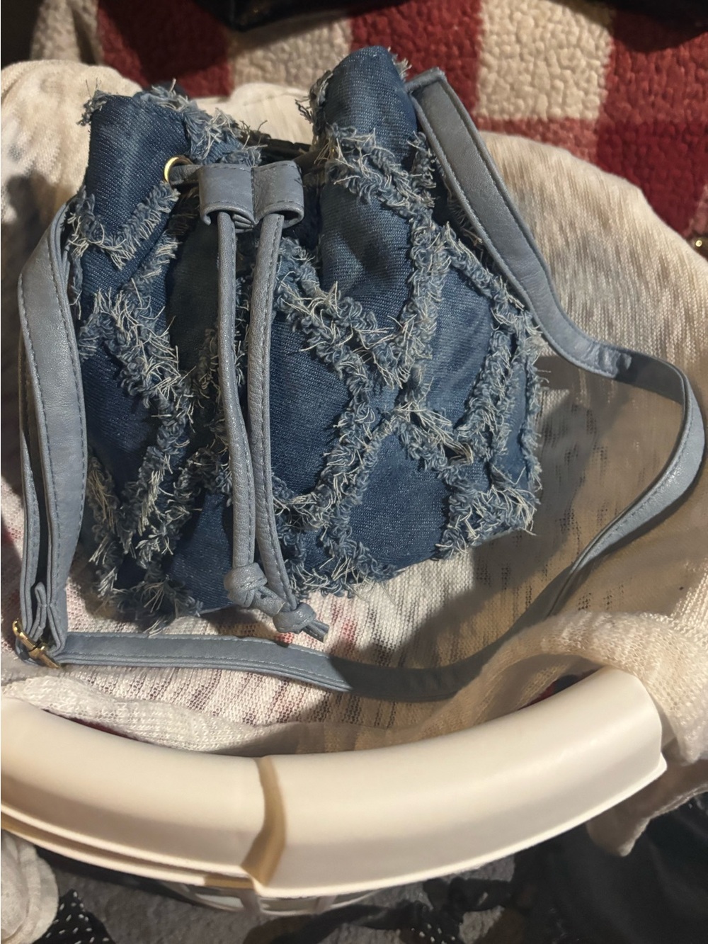 Light Blue Drawstring Bucket Bag